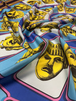 Ancient Greek Mask Print Chiffon Satin Fabric by the Metre - Whotex Online Fabric Store