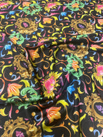 Baroque Floral Spandex Fabric with Gold Motifs - Whotex Fabrics London