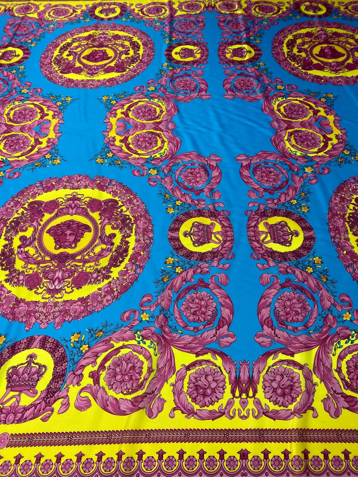 Baroque Medallion Print Satin Fabric by the Metre - Whotex Fabrics London