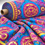 Baroque Medallion Print Satin Fabric by the Metre - Whotex Fabrics London