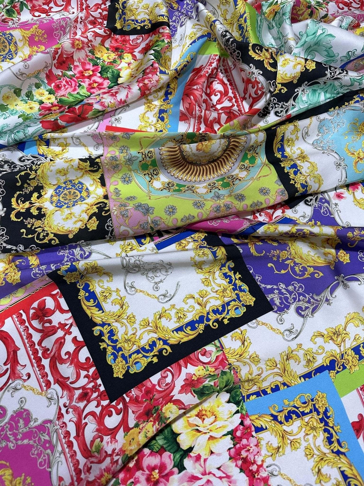 multicolor Baroque Pattern Fabric with intricate baroque design and floral details