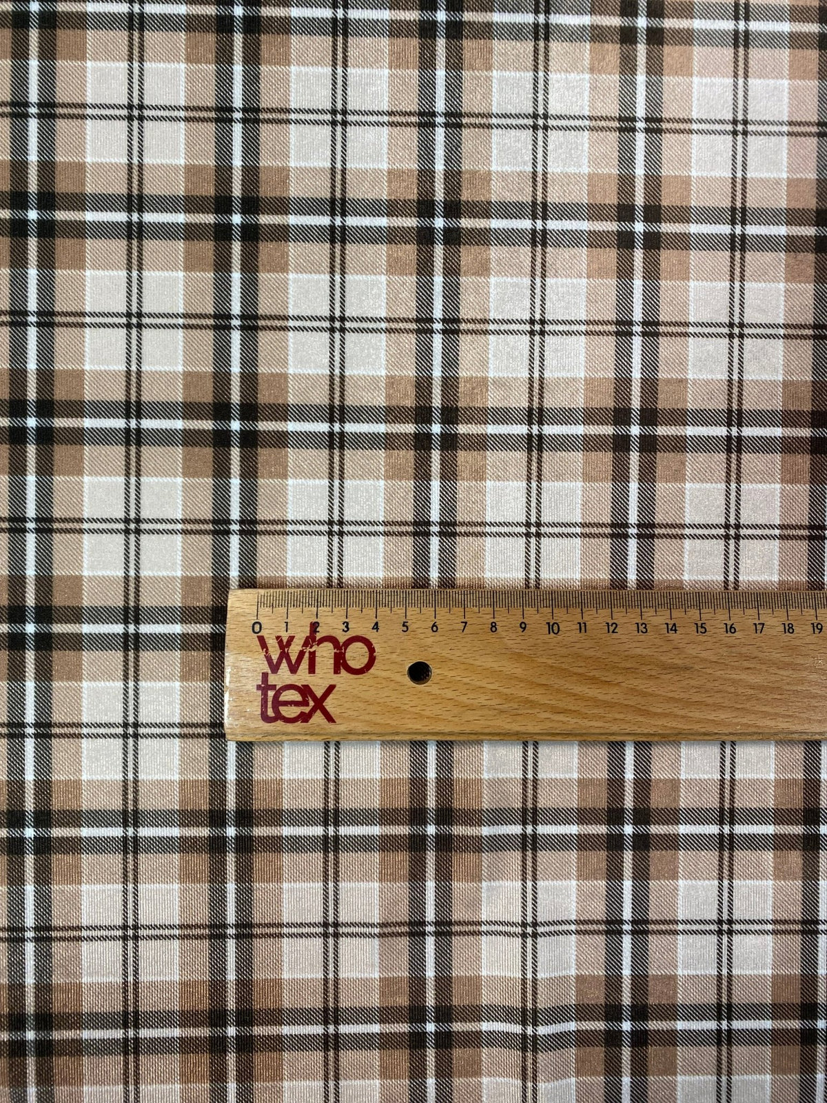 Beige & Black Check Velvet Fabric by the Metre - Whotex Fabrics London