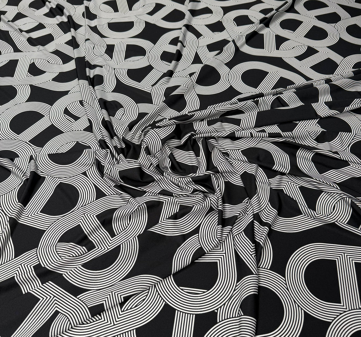 Black Geometric Pattern Fabric by the Metre - Whotex Fabrics London