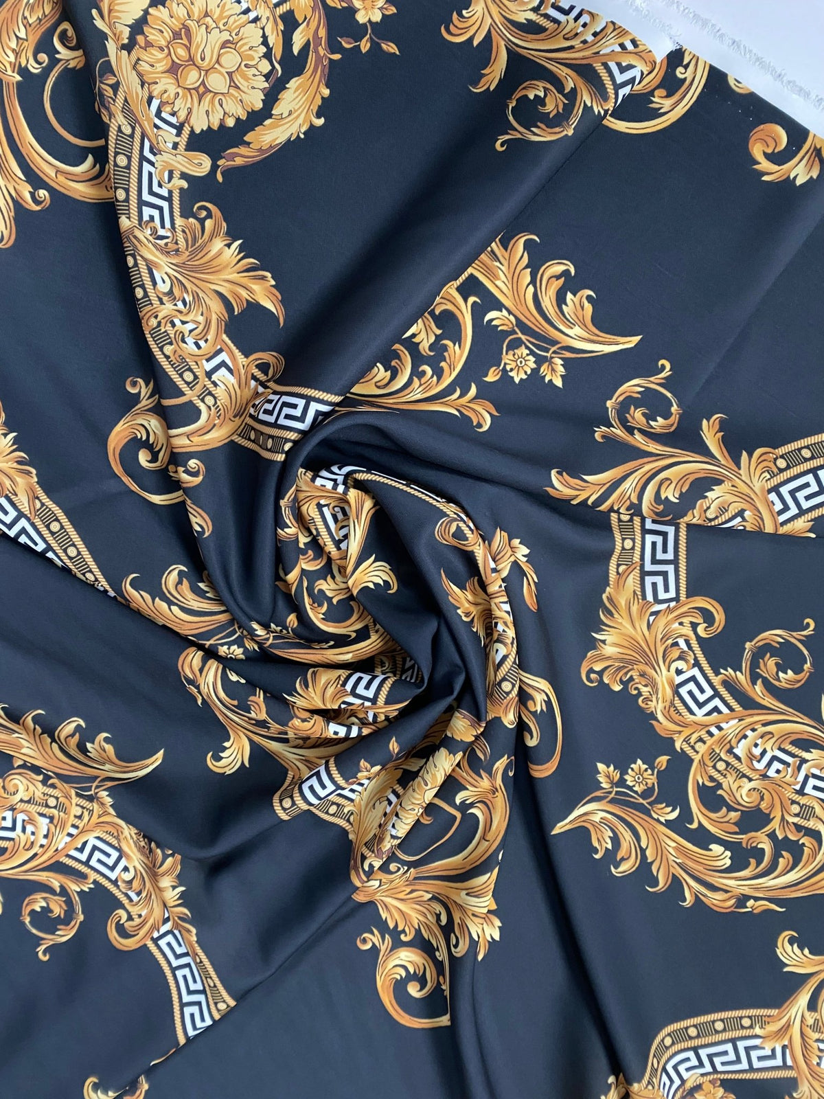 Black & Gold Baroque Crepe Fabric by the Metre – Luxury Style - Whotex Fabrics London