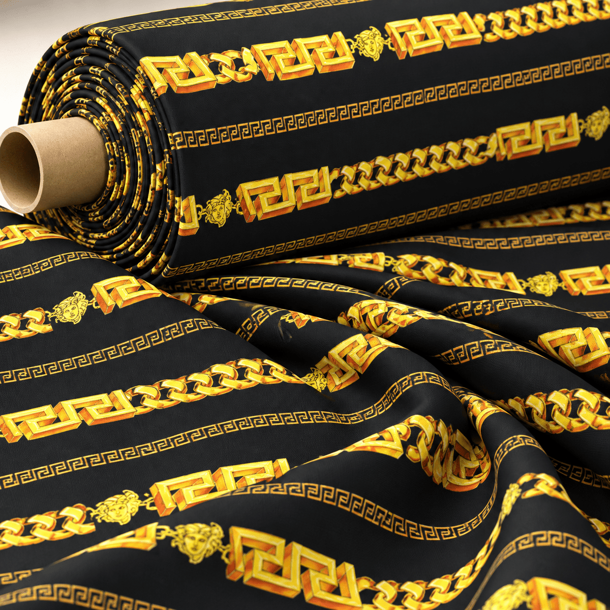 Black Gold Chain Print Fabric by the Metre - Whotex Fabrics London