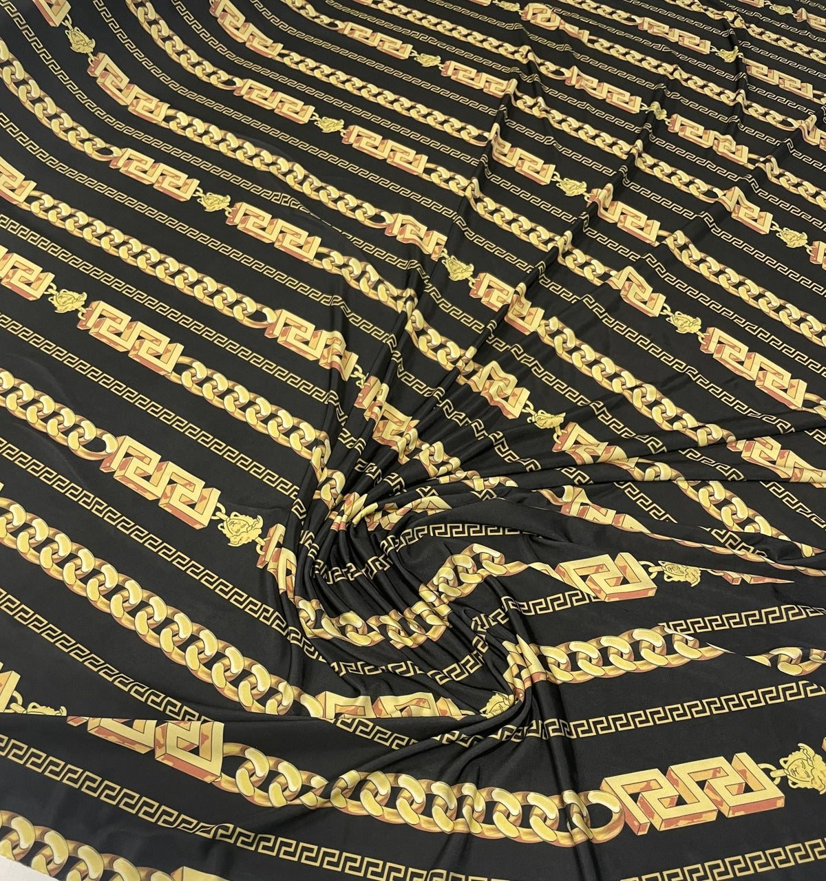 Black Gold Chain Print Fabric by the Metre - Whotex Fabrics London