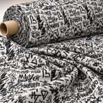 Black Graffiti Satin Fabric by the Metre - Whotex Fabrics London