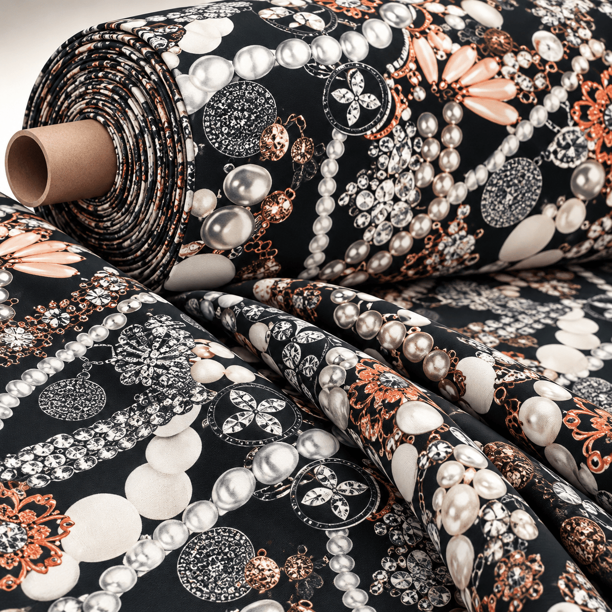 Black Jewellery Fabric with Pearl Pattern for Elegant Accessories Sold by Metre - Whotex Fabrics London