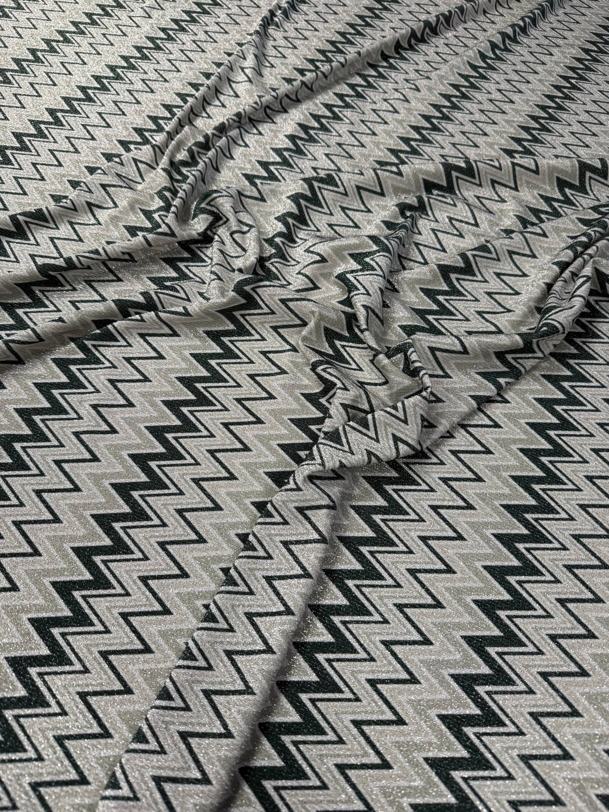 Black Silver Zigzag Lurex Fabric by the Metre - Whotex Fabrics London