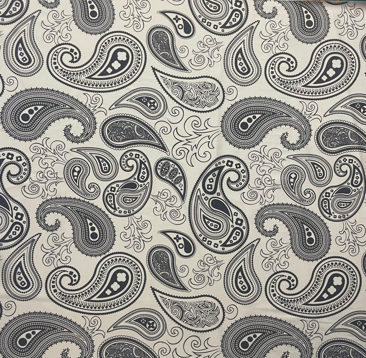 Black & White Paisley Fabric – Classic Boho Pattern by the Metre - Whotex Fabrics London