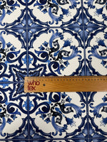 Blue Baroque Print Spandex Fabric by the Metre - Whotex Fabrics London