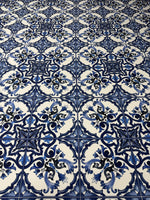 Blue Baroque Print Spandex Fabric by the Metre - Whotex Fabrics London