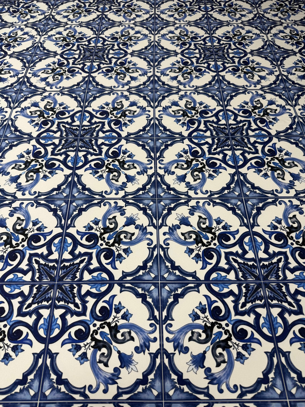 Blue Baroque Print Spandex Fabric by the Metre - Whotex Fabrics London