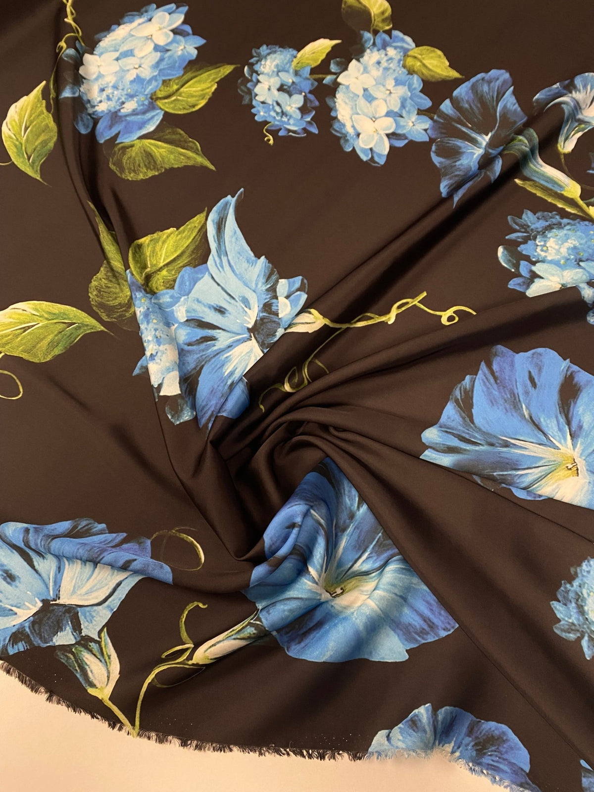 Blue Floral Chiffon Satin Fabric | Dressmaking by the Metre - Whotex Fabrics London