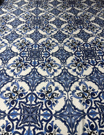 Blue Floral Satin Fabric by the Metre - Whotex Fabrics London