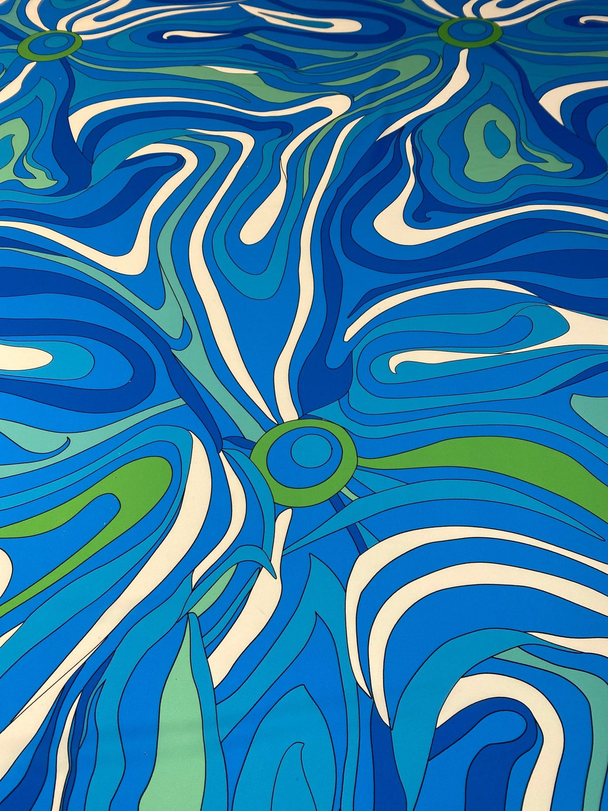Blue Green Wave Fabric – Ocean Abstract Print by the Metre - Whotex Fabrics London