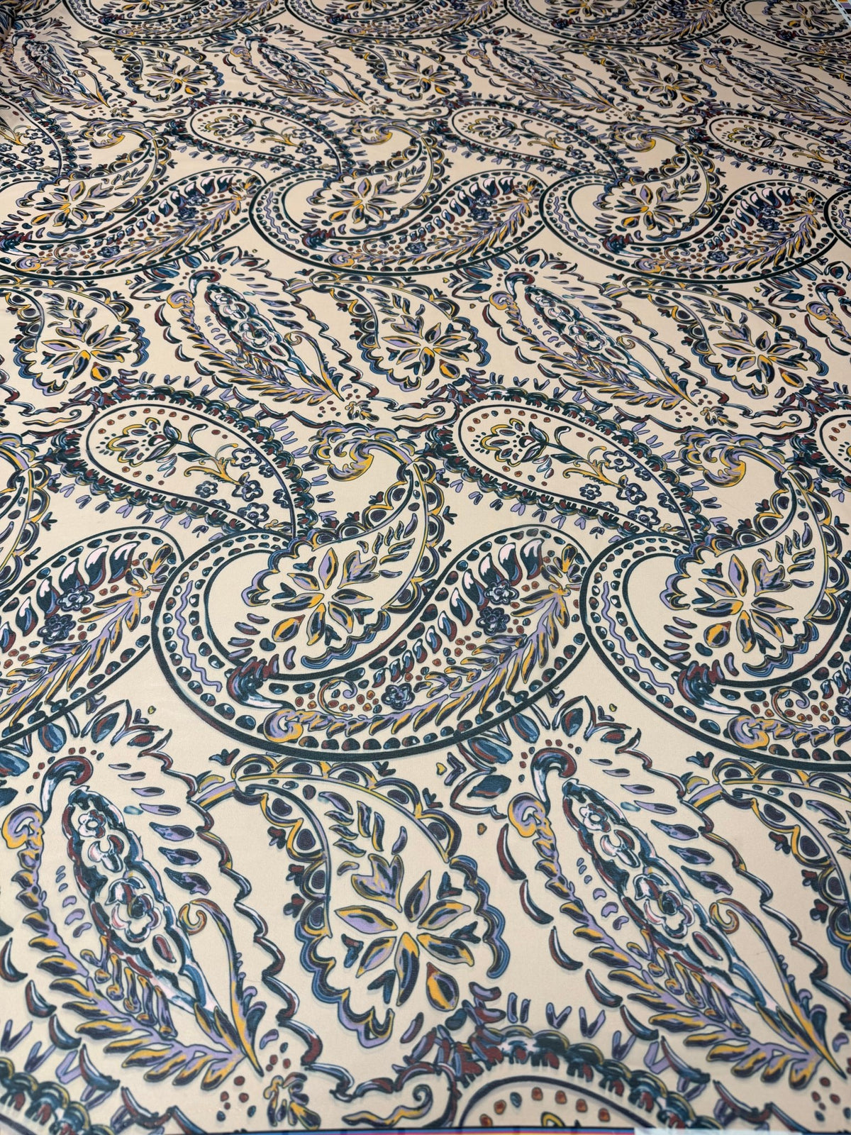 Blue Paisley Print Fabric – Soft Drape Dressmaking Material - Whotex Fabrics London