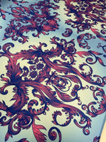 Blue & Purple Baroque Crepe Fabric by the Metre – Elegant - Whotex Fabrics London
