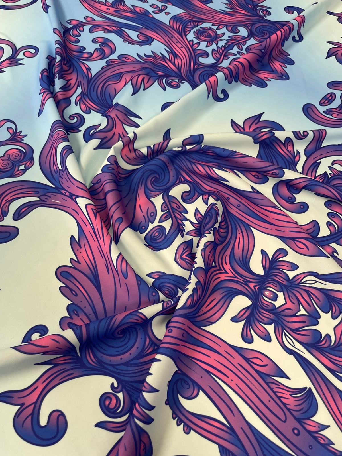 Blue & Purple Baroque Crepe Fabric by the Metre – Elegant - Whotex Fabrics London