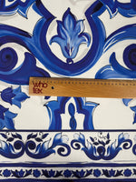 Blue & White Majolica Tile Organic Cotton Poplin Fabric by the Metre - Whotex Fabrics London