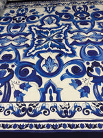 Blue & White Majolica Tile Organic Cotton Poplin Fabric by the Metre - Whotex Fabrics London