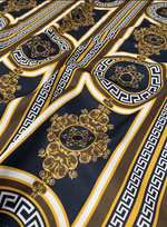 Brown Silky Crepe Fabric with Greek Key Pattern Fabric by Metre - Whotex Fabrics London