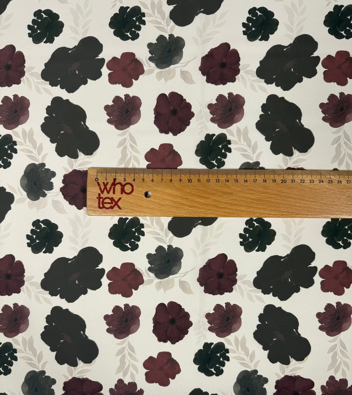 Burgundy Floral Print Fabric by the Metre - Whotex Fabrics London