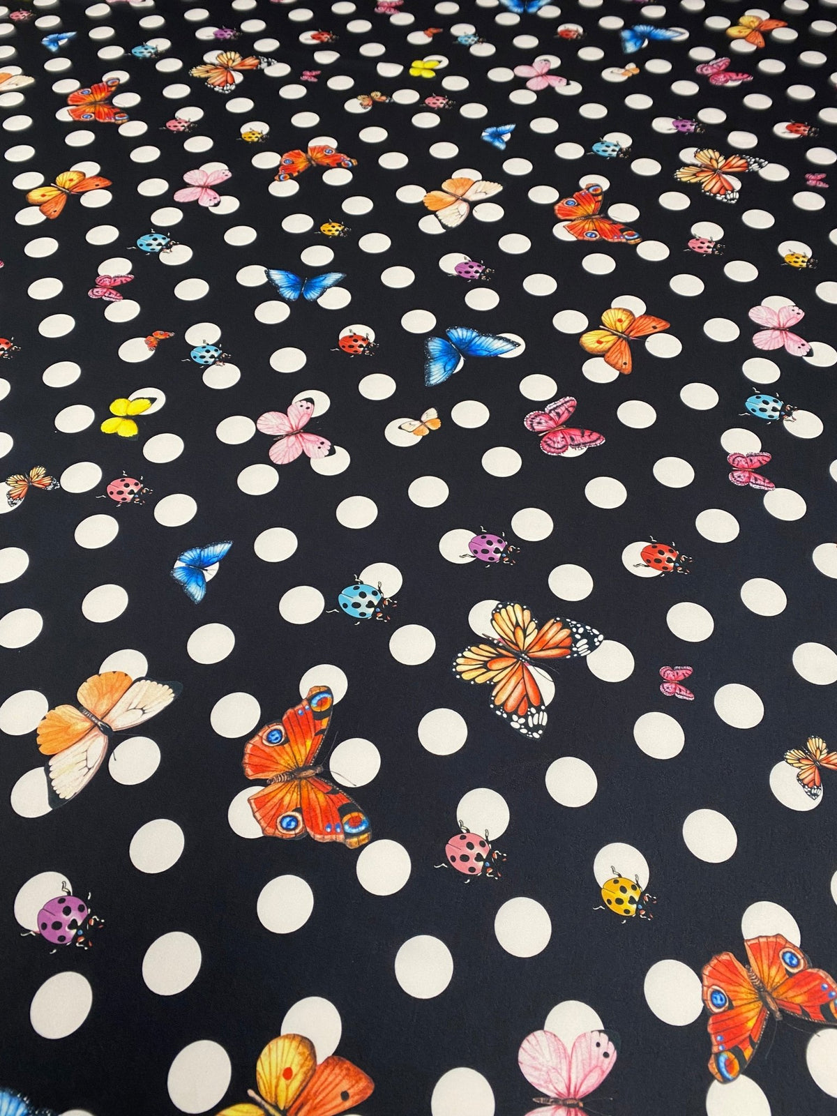 Butterflies Black White Polka Dot Fabric by Metre - Whotex Fabrics London