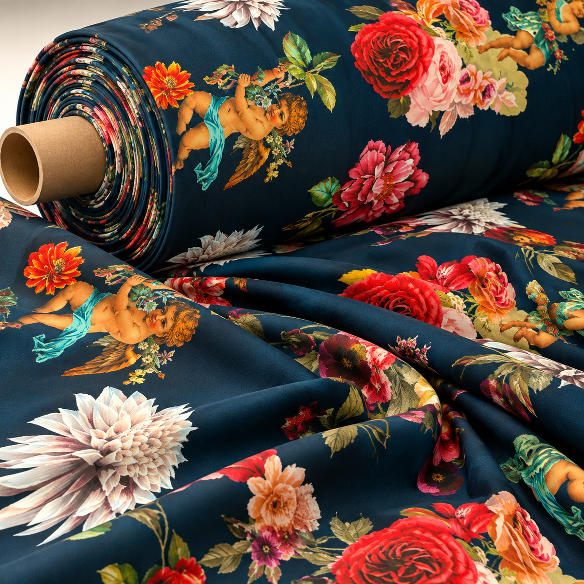 Cherub Floral Crepe Fabric by the Metre - Whotex Fabrics London