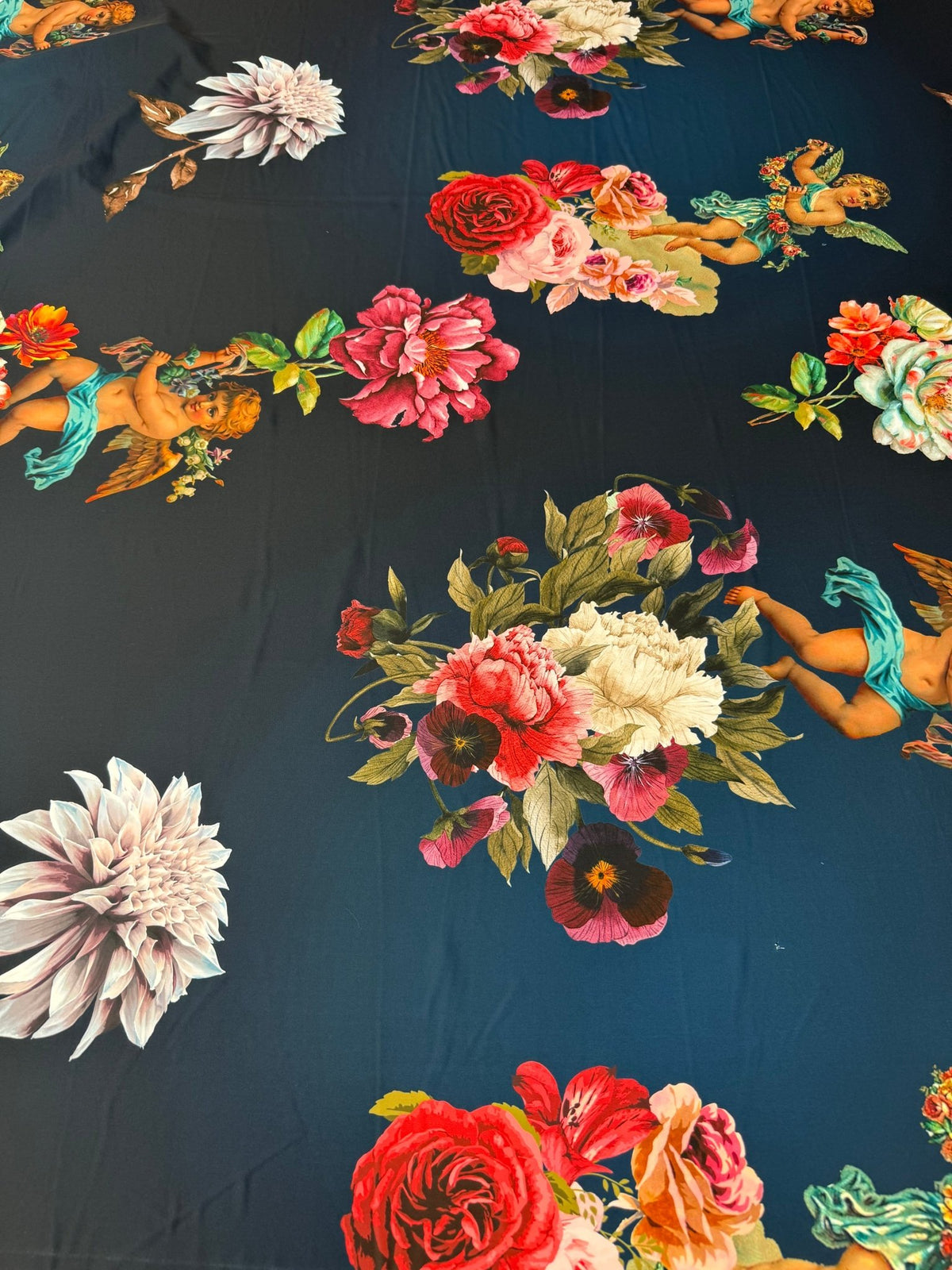 Cherub Floral Crepe Fabric by the Metre - Whotex Fabrics London