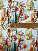 Cityscape Print Crepe Fabric by the Metre - Whotex Fabrics London