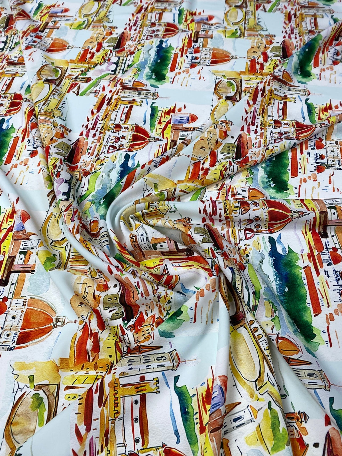 Cityscape Print Crepe Fabric by the Metre - Whotex Fabrics London