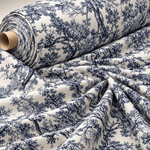 Classic Toile Scenic Print Fashion Navy Blue Fabric by the Metre - Whotex Fabrics London