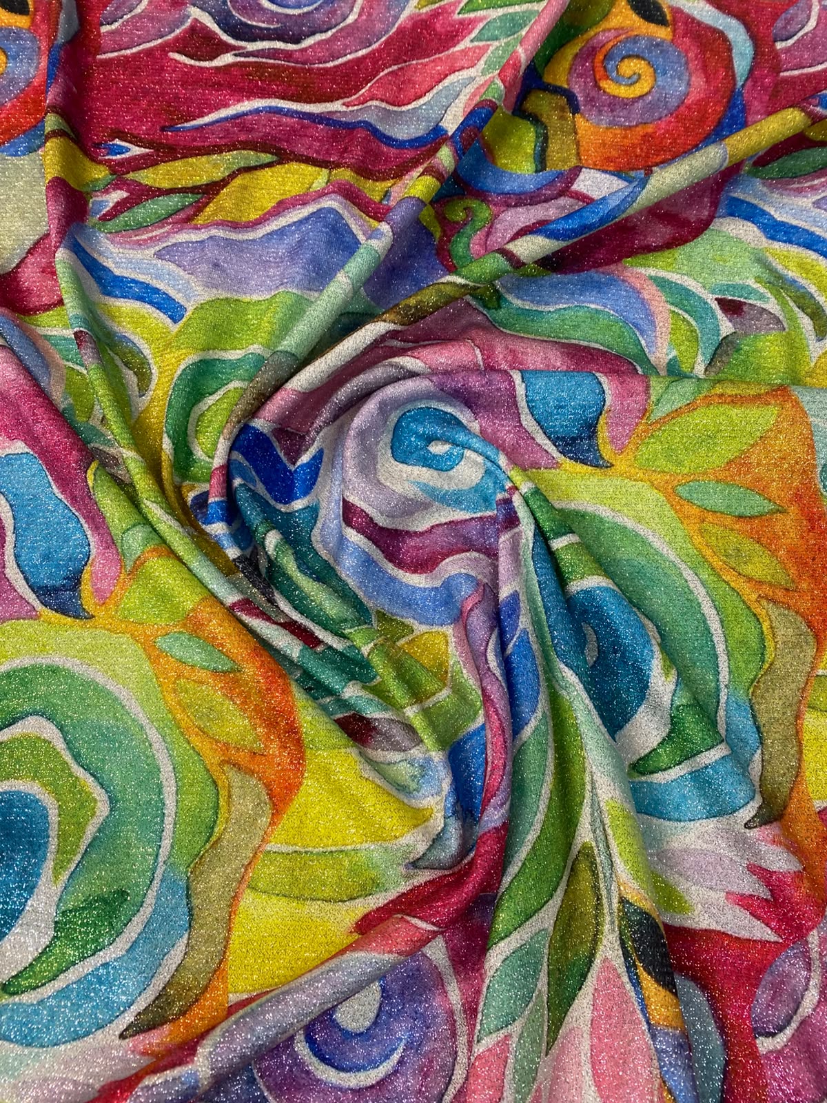 Colourful Abstract Lurex Fabric by the Metre - Whotex Fabrics London