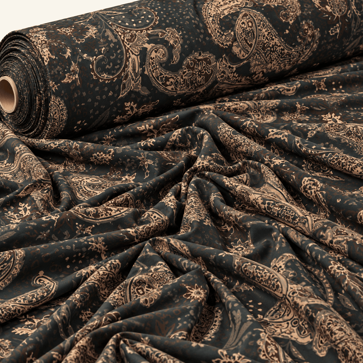 Dark Brown Paisley Fabric by the Metre - Whotex Fabrics London