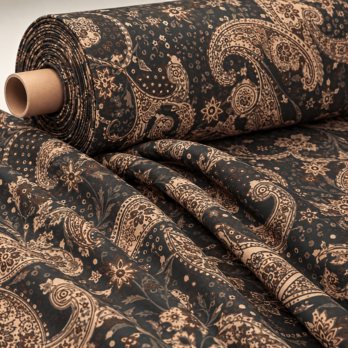 Dark Brown Paisley Fabric by the Metre - Whotex Fabrics London
