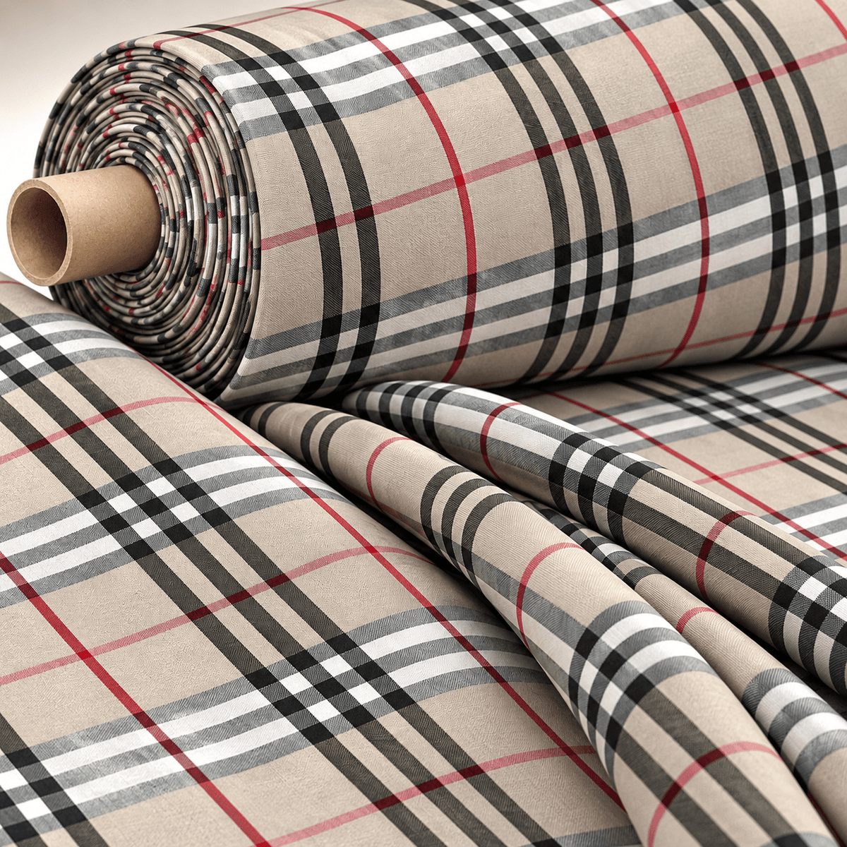Double Sided Beige Plaid Tartan, Poplin Cotton Fabric - Whotex Fabrics London