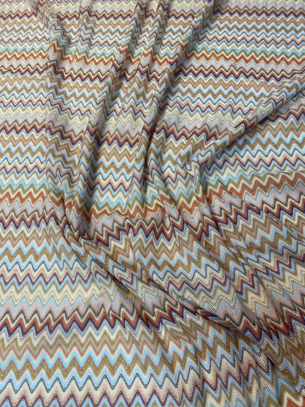 Earth Tone Chevron Mesh Fabric by the Metre - Whotex Fabrics London