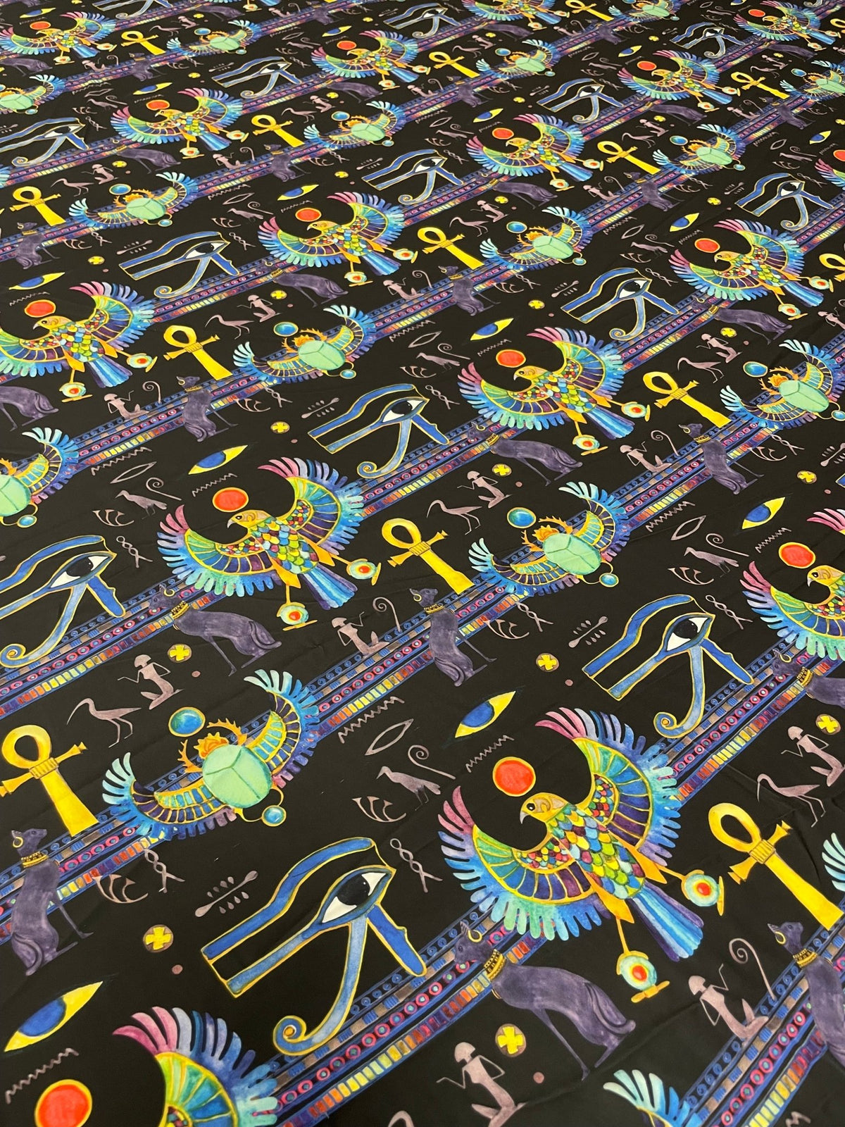 Egyptian Symbol Crepe Fabric by the Metre – Mystical Design - Whotex Fabrics London