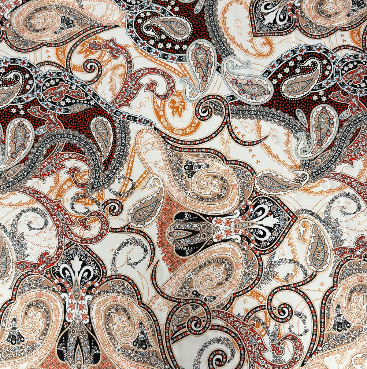 Elegant Black & Beige Paisley Fabric by the Metre - Whotex Fabrics London