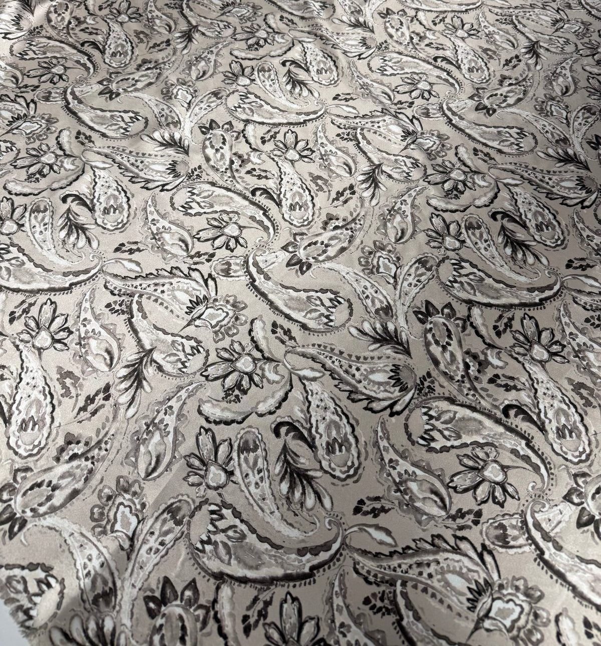 Elegant Silver Paisley Fabric by the Metre - Whotex Fabrics London