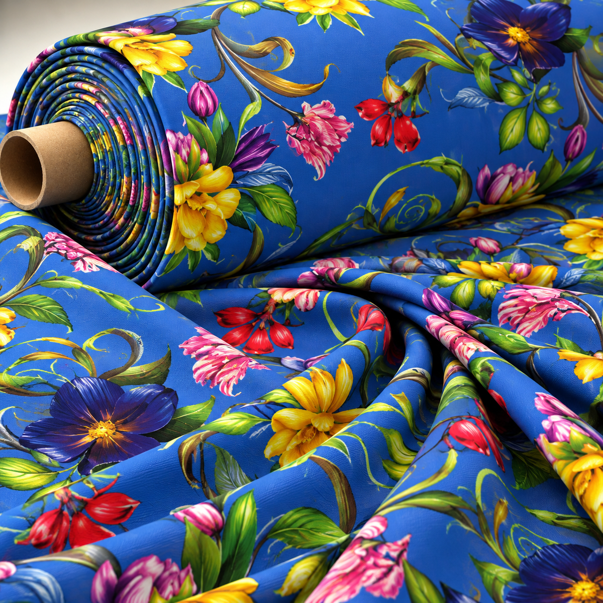 Floral Blue Crepe Fabric by the Metre - Whotex Fabrics London