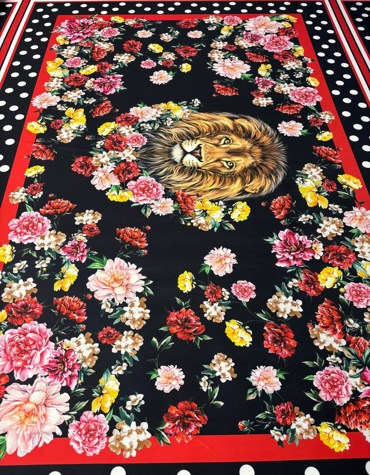 Floral Lion Print Lycra Stretch Fabric by the Metre - Whotex Fabrics London