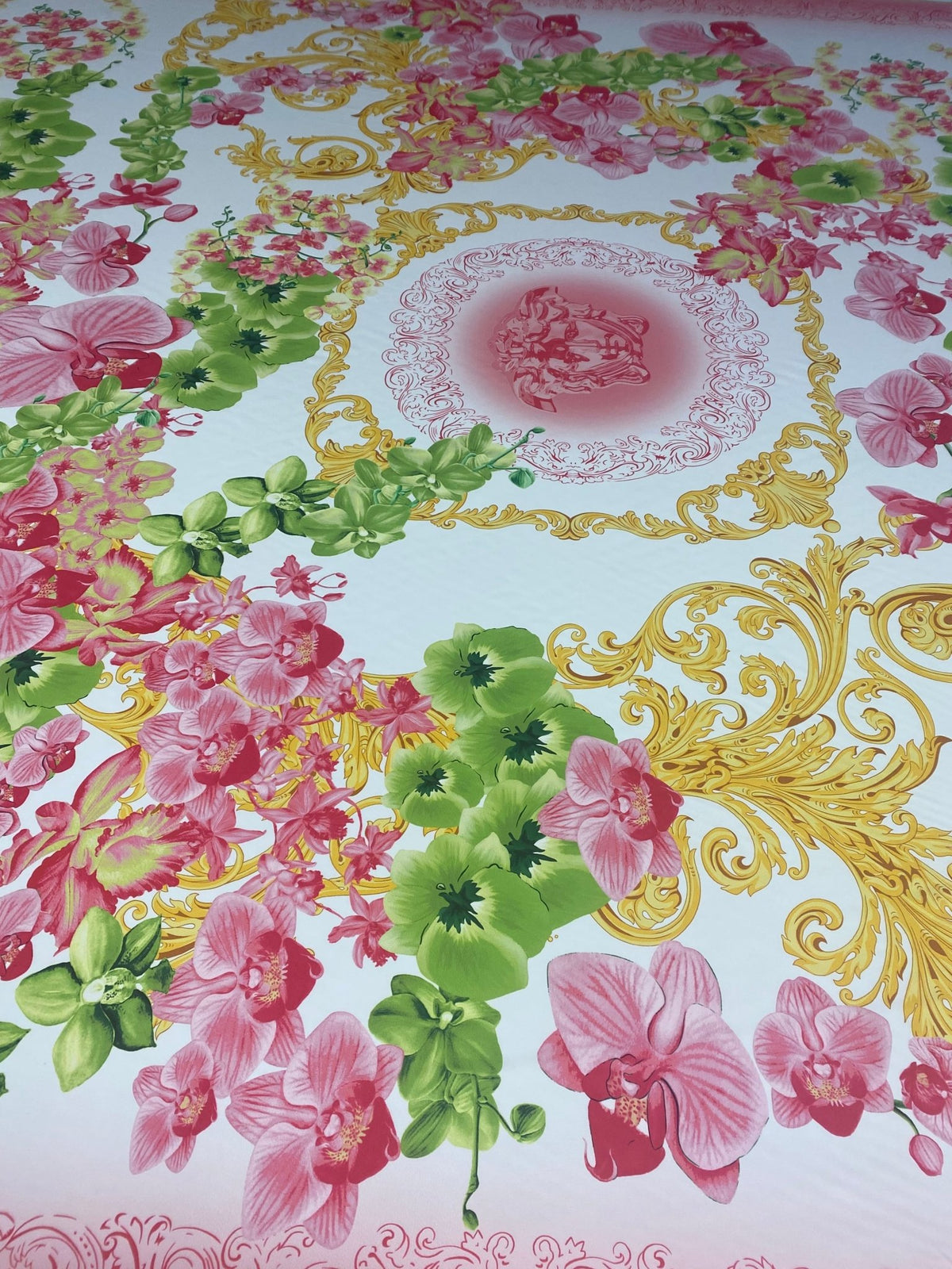 Floral Orchid Crepe Fabric by the Metre - Whotex Fabrics London