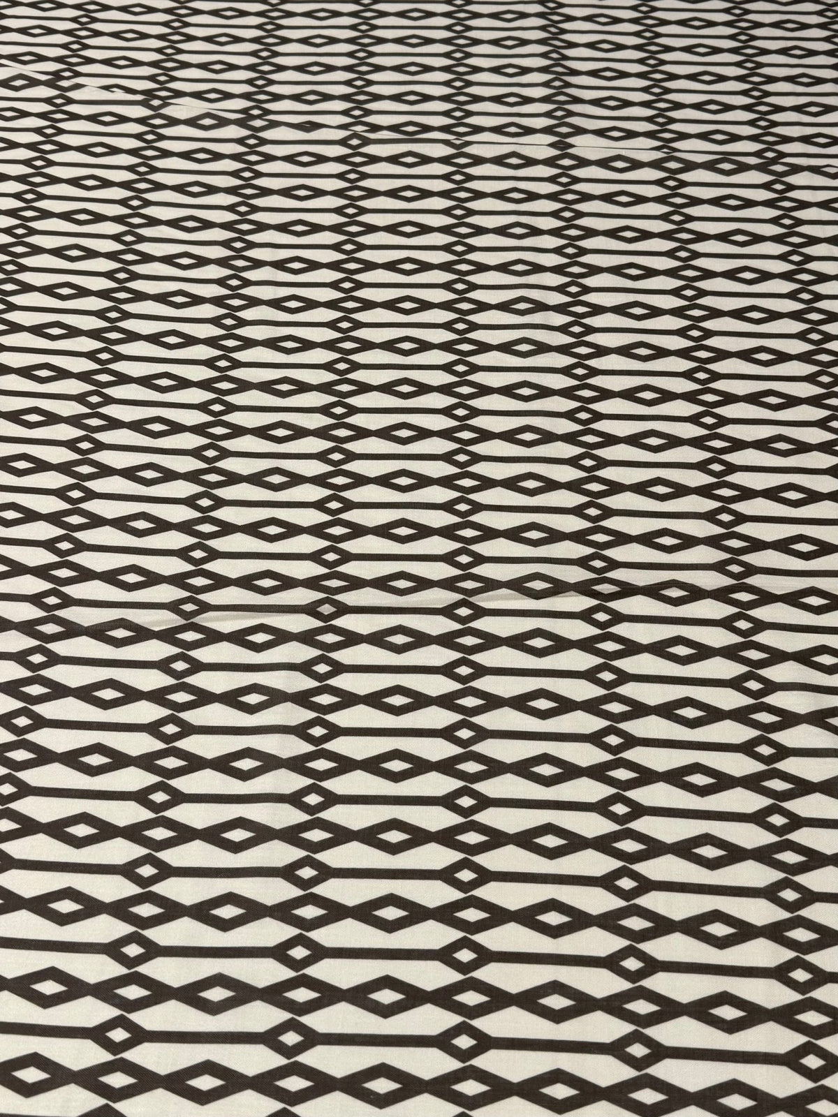 Geometric Diamond Fabric – Black & Beige Minimal Print by the Metre - Whotex Fabrics London