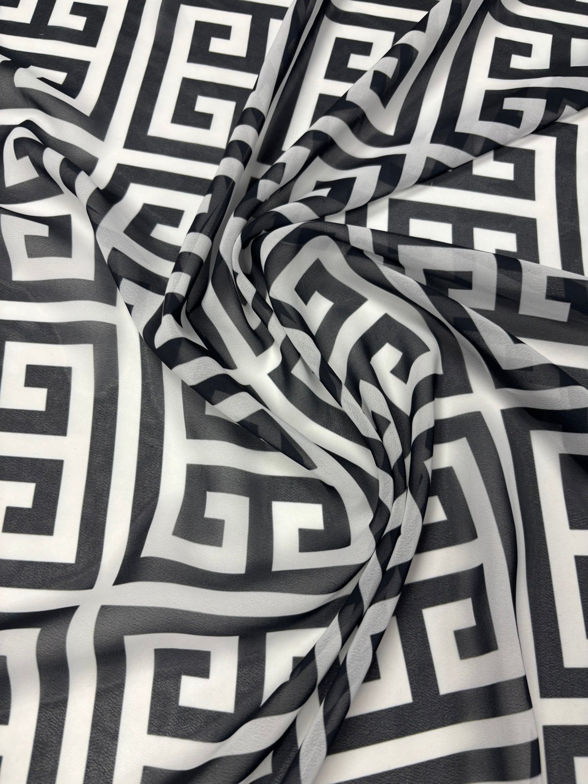 Geometric Greek Key Chiffon Fabric by the Metre - Whotex Fabrics London