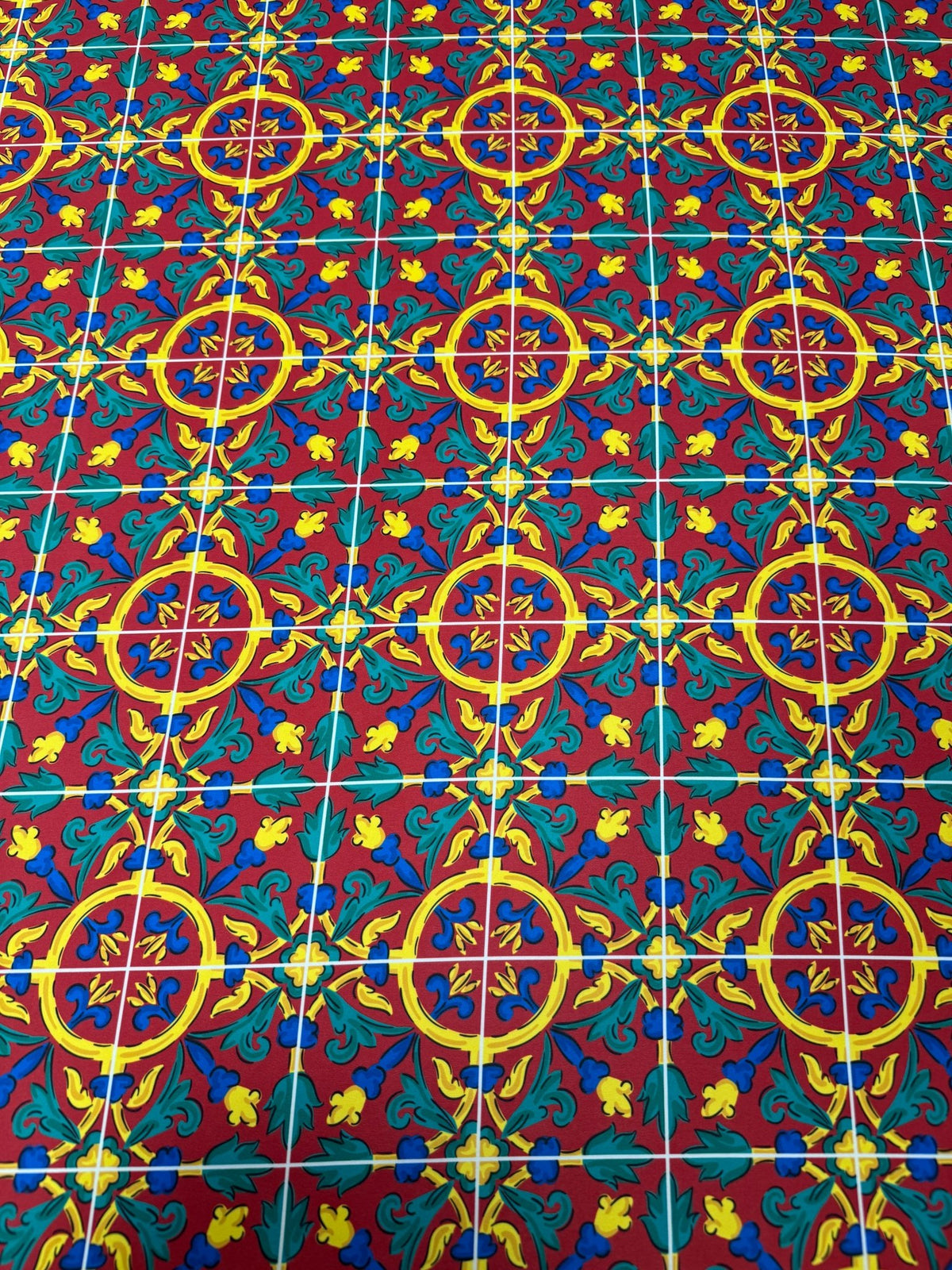 Geometric Medallion Moss Crepe Fabric by the Metre - Whotex Fabrics London