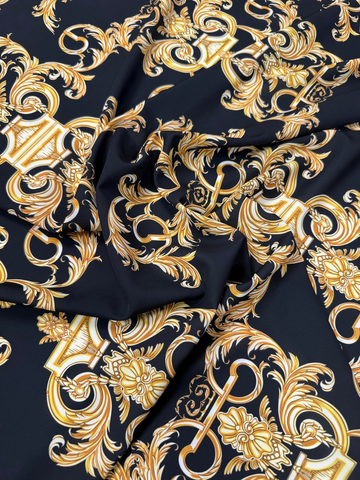 Gold Baroque Pattern Fabric in Black and Gold Elegant - Whotex Fabrics London