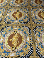 Gold Blue Baroque Satin Fabric by the Metre - Whotex Fabrics London