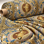 Gold Blue Baroque Satin Fabric by the Metre - Whotex Fabrics London